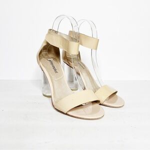 Jeffrey Campbell Round Clear Acrylic Heel Tan Straps Size 8 Women’s